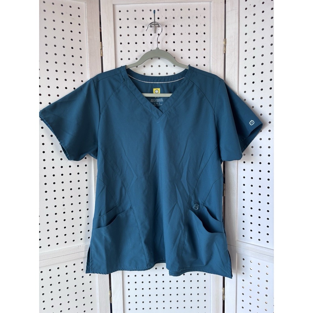 Wonder Wink W123 Short SLV Teal V Neck Women's Lg Scrub Top Uniform Shirt